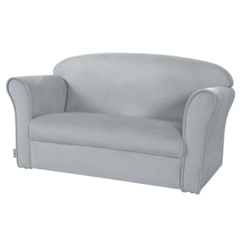 roba Kindersofa Lil Sofa mit Armlehnen für Mädchen und Jungen - Bequeme Kindercouch - Samtstoff grau - Sitzmöbel für Baby & Kinderzimmer