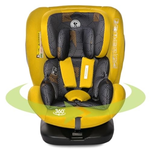 Lorelli Auto Kindersitz Phoenix mit Isofix, 360 Grad drehbar, (0-36 kg) Mitwachsender Autositz i-Size 40-150cm - Gruppe 0+/1/2/3, Babysitz ab Geburt, 5-Punkt-Gurt, Einstellbare Kopfstütze, gelb