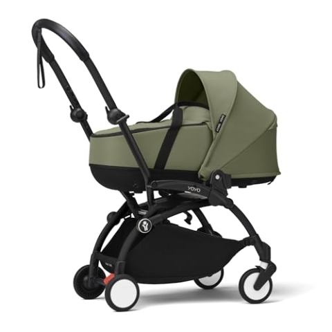 Stokke YOYO3 Kinderwagen mit Liegewanne (Olive) - Inklusive Rahmen (Black), Liegewanne, Doppelmatratze, Fußbezug, gepolstertem Schultergurt und schützender Aufbewahrungstasche