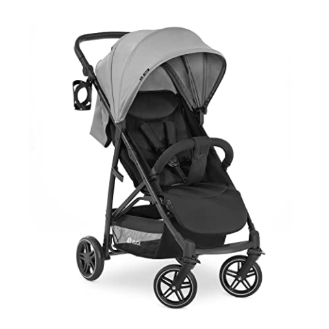 hauck Buggy Rapid 4R Plus, ab Geburt bis ca. 3 Jahren, Sonnendach mit UV-Schutz 50+, Kinderbuggy Klein Zusammenklappbar, mit Liegefunktion, Getränkehalter, Höhenverstellbar, Großer Korb (Grey)