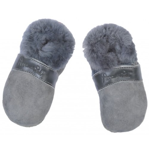 Anna & Paul Krabbelschuhe LAMM grau - mit Lammfell und Ledersohle, Größe:S (18/19)