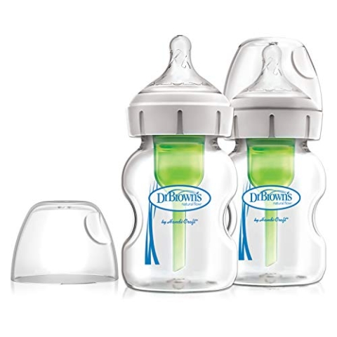 Dr. Brown's Natural Flow Anti-Colic Options+ Weithals-Glas-Babyflasche, 150 ml, mit Sauger Stufe 1, langsamer Trinkfluss, 2er-Pack