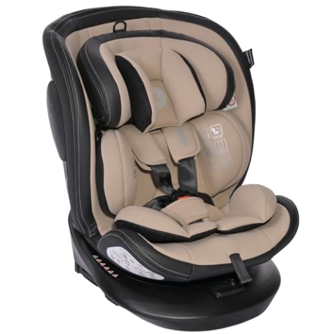Lorelli Auto Kindersitz Aviator, Mitwachsender Autositz mit Isofix i-Size 40-150cm - Gruppe 0+/1/2/3 (0-36 kg), Babysitz ab Geburt, 360 Grad drehbar, 5-Punkt-Gurt, Einstellbare Kopfstütze, beige