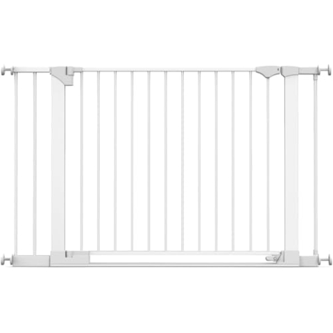 Safetots Sicherheitsstuffen Treppenschutzgitter, Weiß, 117cm - 124cm, Extra Niedrige Durchgangshöhe, 81cm Extra Breite Türöffnung, Extra Breites Gitter für Treppen, Baby und Kleinkind