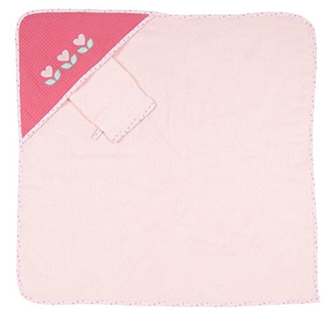 Nattou Baby Kapuzenhandtuch aus Baumwolle mit Waschlap für Mädchen, Charlotte und Rose