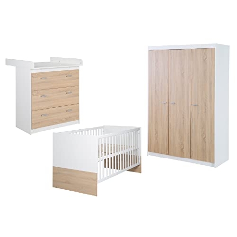 roba Zimmerset 'Gabriella', 3tlg, Bicolor, inkl. Bett 70x140cm, Wickelkommode mit 3 Schubladen, Schrank 3-türig