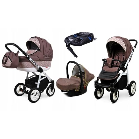BabyLux® Kinderwagen Set 4 in 1 - Alu Way - incl. Babywanne, Buggy Sportsitz, Auto-Babyschale, ISOFIX-Basisstation - Autositz - Kinderwagenset - Kombikinderwagen mit Wickeltasche usw.