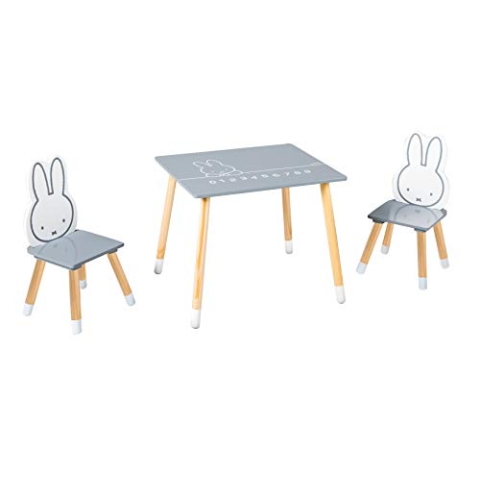 roba Kinder Sitzgruppe miffy - Kindermöbel Set aus 2 Kinderstühlen & 1 Tisch - Sitzgarnitur aus Holz - dunkelgrau und weiß lackiert