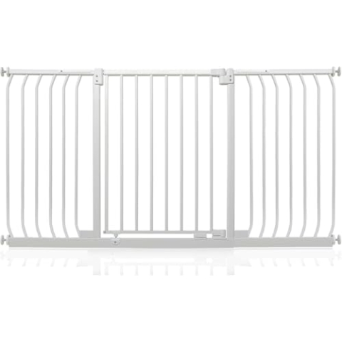 Safetots Elite Sicherheitsschutzgitter, 152cm - 161cm, Mattweiß, Treppenschutzgitter mit Druckmontage, Sicherheitsbarriere, Einfache Installation