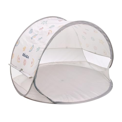 BÉABA, Pop-Up Strandzelt, Baby Strandmuschel UV Schutz, Maximaler Sonnenschutz UPF50+, UV-gefiltert, 360° Belüftung, Moskitonetze, Sonnenmuschel Geräumig, Zelt, Transporttasche, Breezy