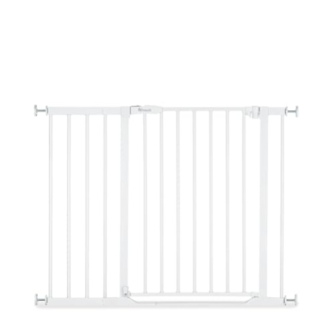 hauck Treppenschutzgitter Türschutzgitter Clear Step 2 inkl. 21 cm Verlängerung für Breiten 96-101 cm, Ultra Flache Schwelle, ohne Bohren, Einhändiges Beidseitiges Öffnen, Metall (White)