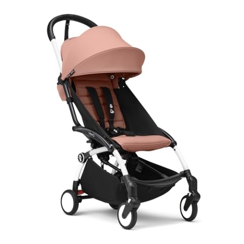 Stokke YOYO3 Kinderwagen ab 6 Monaten - Inklusive weißem Rahmen, Ginger Sitzkissen + Verdeck - Blitzschnell ein- und ausklappbar - Leicht & kompakt - Handgepäck-kompatibel