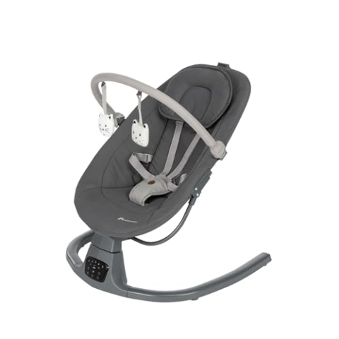 Bebeconfort Jolana, Babywippe elektrisch, 0–6 Mon (9 kg), automatische Bewegungserkennung, 12 beruhigende Lieder, 5 Naturgeräusche, verstellbare Rückenlehne, 2 Liegepositionen, Tinted Graphite