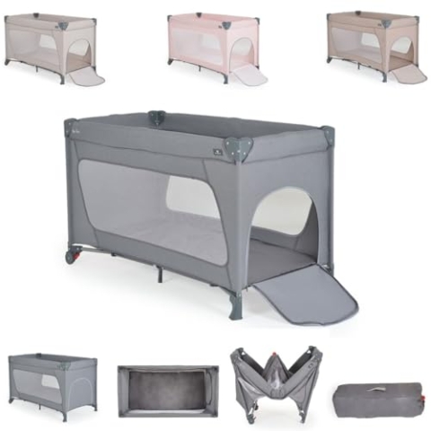 Cangaroo Reiselaufstall One Touch Räder Seiteneingang Matratze klappbar Tasche, Farbe:grau