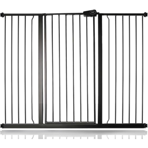 Bettacare Extra Hohes Sicherheitsgitter für Kinder und Hunde, 133.2cm - 140.8cm, Mattschwarz, Extra Hohes Babygitter von 104cm Höhe, Druckmontage-Sicherheitsgitter für Treppen