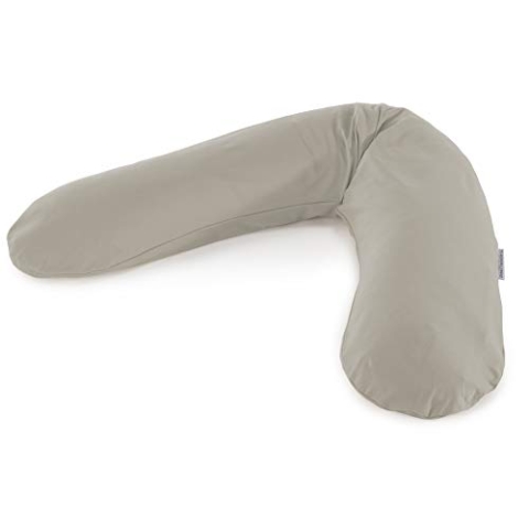 Theraline Das Original Schwangerschaftskissen & Stillkissen 190cm – Seitenschläferkissen Stillkissen Perlen – inkl Stillkissenbezug Lehmgrau Bambus Kollektion