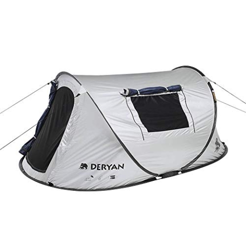 Deryan Luxe Dome - Reisezelt - Pop-Up - Aufbau in 2 Sekunden - Anti UV - geeignet für 2 Personen - Silber/Schwarz, Dome 2P-2R