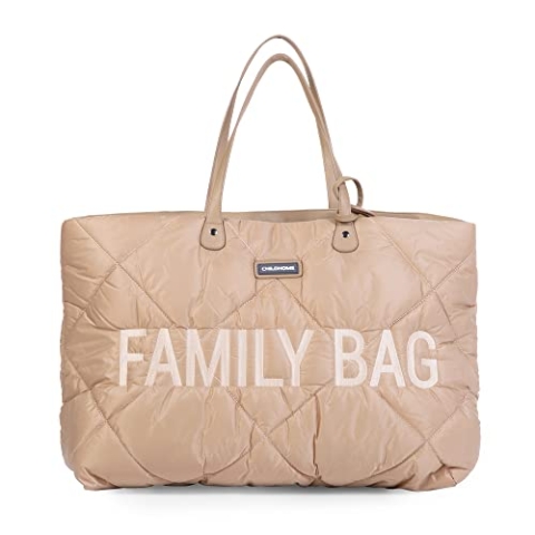 Childhome, Family Bag, Wickeltasche, Reisetasche/Wochenendtasche, Großes Fassungsvermögen, inkl. abnehmbarer Tasche, Beige gesteppt