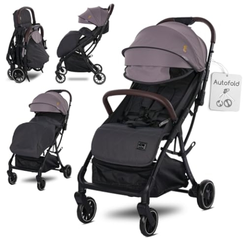 Lorelli Kinderwagen Minori, Sport Buggy klein zusammenklappbar, Autofold Einhand-Klappsystem, Nur 9,3kg, kompakter Sportsitz bis 22kg, Baby Reisebuggy mit Flaschenhalter, PU-Leder Handgriff, Grau