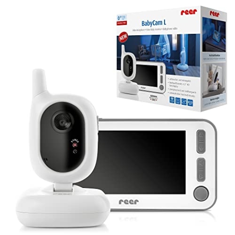 reer 80430 BabyCam Video Babyphone L, 300m Reichweite, 50 Grad Weitwinkel-Kamera, 4,3" TFT Display, mit Bewegungs-Alarm, weiß