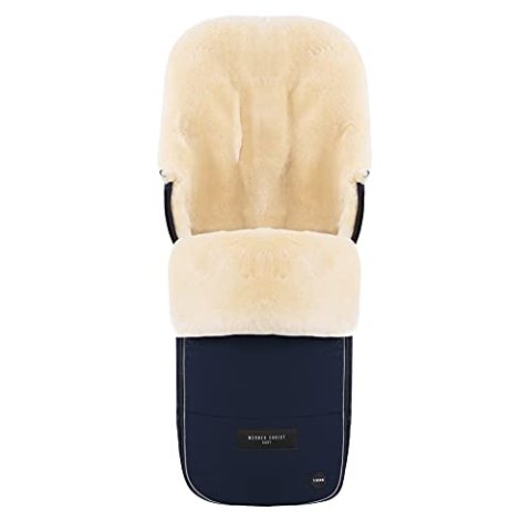 WERNER CHRIST BABY Lammfell-Fußsack FLIMS LUXE – vollfelliger Buggy, Kinderwagen-Fußsack (ab 6 bis 36 Mo.), medizinisches Fell, universal mit Langsschlitzen in Navy (dunkelblau)