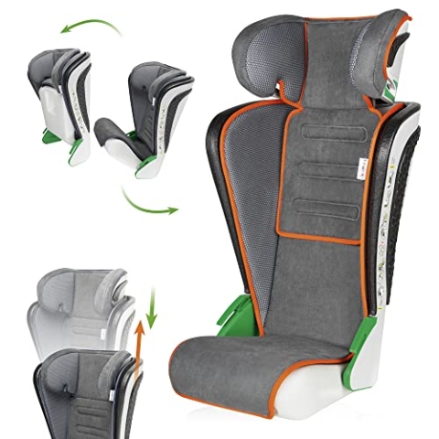 WALSER Premium Auto Kindersitz Noemi, ECE R129 Sitzerhöhung Auto Kinder 100-135 cm (ca. 3-8 Jahre), bequemer Reisekindersitz für alle Autos mit/ohne i-Size, Autositz Größe 57x46x22 cm Anthrazit/Orange