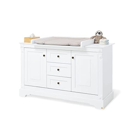 PINOLINO Wickelkommode Emilia extrabreit romantischen Design, Wickelfläche 85 x 75 cm, Wickelhöhe 94 cm, edelmatt: MDF Uni, weiß