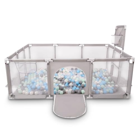 SELONIS Laufstall Baby Großer Spielplatz Mit 400 Bälle Laufgitter Für Kinder, Grau:Perle/Grau/Transparent/Babyblue/Minze