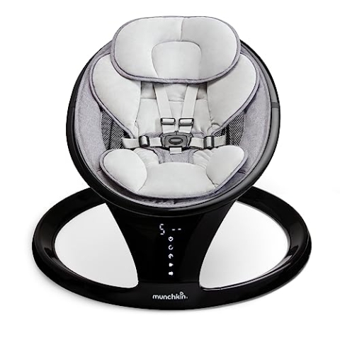 Munchkin Elektrische Baby Schaukel | Bluetooth-fähiger Baby Schaukelstuhl & Wippe | Tragbare Baby Wippe & Sanfter Baby-Wippstuhl mit Bewegung und Geräuschen | Schwarz
