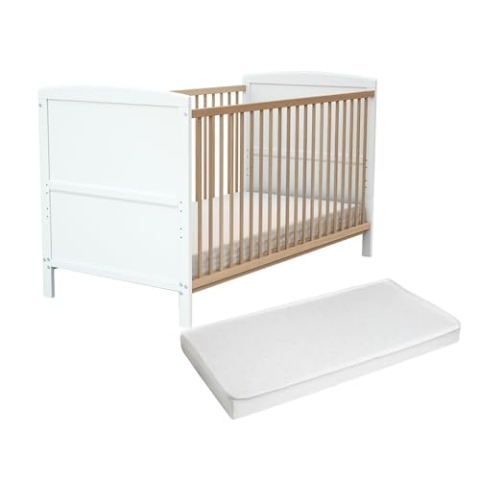AT4 – Verstellbares Babybett aus Holz mit Matratze aus weiß und lackierter Buche, 70 x 140 cm