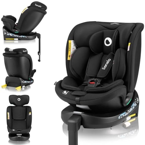 LIONELO NAVY i-Size Drehbarer 360 Kindersitz, 40-150 cm, Gruppe 0+1 2 3, vorwärts- und rückwärtsgerichtete Montage, ISOFIX und Stützfuß, Verstellbare Kopfstütze und Rückenlehne, Dri-Seat Einsatz