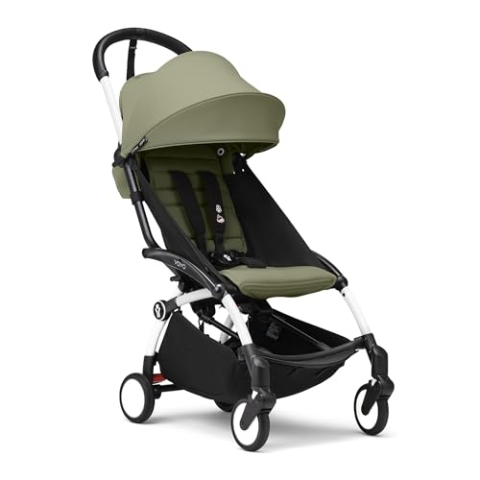 Stokke YOYO3 Kinderwagen ab 6 Monaten - Inklusive weißem Rahmen, Olive Sitzkissen + Verdeck - Blitzschnell ein- und ausklappbar - Leicht & kompakt - Handgepäck-kompatibel