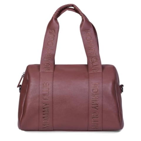 CHILDHOME, Baby Wickeltasche, Mommy Bag, inkl. Baby Wickelunterlage, viele Fächer, Kinderwagenaufhänger, Schultergurt, Kunstleder, 22L, Mommy Club Signature, Dunkelbraun