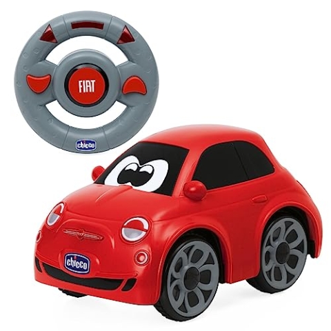 Chicco Fiat 500 RC Ferngesteuertes Sportauto, Funkgesteuertes Auto mit intuitivem Lenkrad, RC Auto mit Sounds und Hupe, Weiß - Kinderspielzeug 2-6 Jahre, Rot