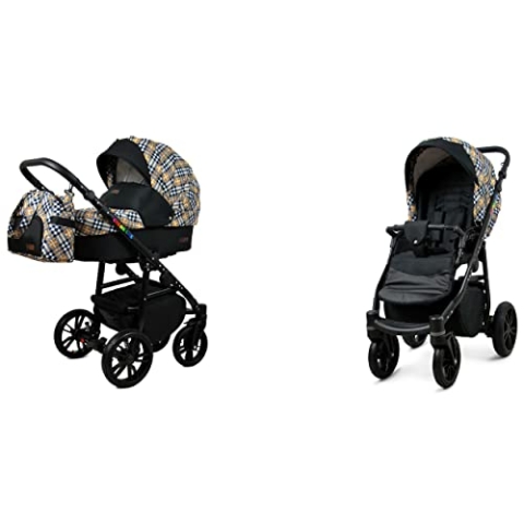 BabyLux® Bambimo Kinderwagen Set 2 in 1 - Color Lux - incl. Babywanne, Buggy Sportsitz - Kinderwagenset - Kombikinderwagen mit Wickeltasche, Regenschutz, Moskitonetz, Cupholder usw.