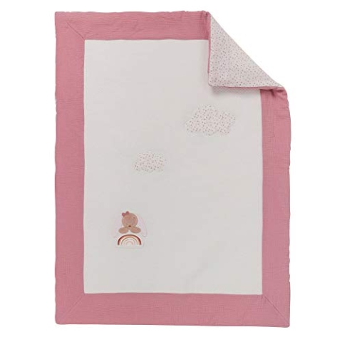 Nattou Kleine Kuscheldecke Kaninchen Pauline für Babys, 75 x 100 cm, Pauline und Sasha, Altrosa/Weiß