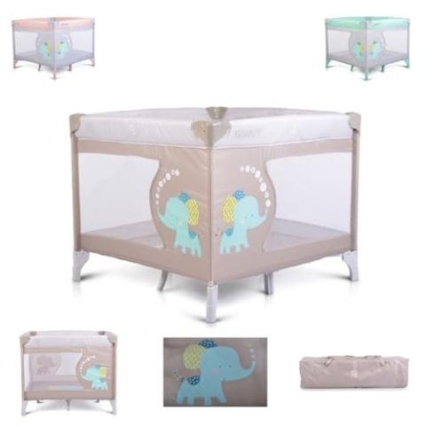 Reiselaufstall Giant, Laufstall klappbar, mit Matratze als Reisebett, Farbe:grau beige