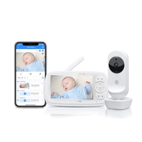 Motorola Nursery VM44 Connect - Wi-Fi Babyphone mit Kamera – 4,3 Zoll Video Baby Monitor Display – Motorola Nursery App - Nachtsicht, Wiegenlieder, Microfon, Raumtemperaturüberwachung - Weiß