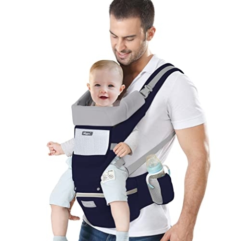 IULONEE Neugeborene Babytrage Baby Carrier Ergonomisch Babytrage mit Hüftsitz Multifunktional Kindertrage Dorsal Ventral Babyrückentragen für Kleinkinder 3 Monate bis 3 Jahre (3-20kg) Dunkel Blau