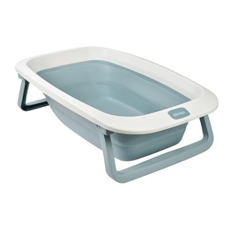 BÉABA, Faltbare Babybadewanne, Ultrakompakt, Rutschfeste Füße, Trendiges Design, Abflussstopfen, Praktische Aufbewahrung, Minimaler Platzbedarf, Einfache Benutzung, Eazy Pop Camélé'O, 29L, Blau