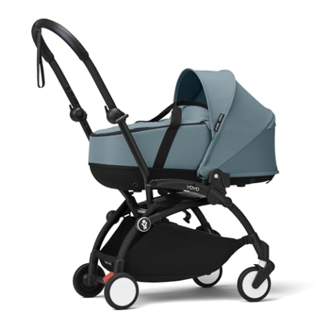 Stokke YOYO3 Kinderwagen mit Liegewanne (Aqua) - Inklusive Rahmen (Black), Liegewanne, Doppelmatratze, Fußbezug, gepolstertem Schultergurt und schützender Aufbewahrungstasche