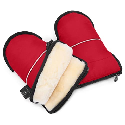 Lammfell Handwärmer von WERNER CHRIST BABY – GLOVY Handschuhe sind der ideale Kinderwagen-Muff aus medizinischem Fell, warmer universaler und wasserabweisender Handmuff, in Chili Red (Rot)