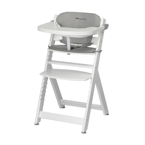 Bebeconfort Timba + Sitzkissen, Kinderhochstuhl Mitwachsend, 6 Monate - 10 Jahre, bis 30 kg, Hochstuhl Baby, Abnehmbares Tablett, Verstellbarer Sitz/Fußstütze, für Timba Baby, White + Gray Mist