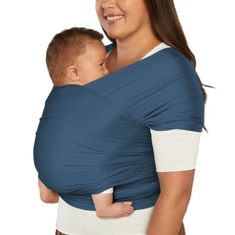 Ergobaby Babytragetuch für Neugeborene ab Geburt bis 11,3 kg, Aura Mesh Tragetuch aus recyceltem Polyester und Elastan, Elastisch und atmungsaktiv, Sling Wickeltuch unisex, Twilight Navy