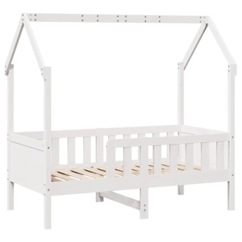vidaXL Kinderbett, Hausbett mit Rausfallschutz Lattenrost, Spielbett für Jungen Mädchen, Holzbett Bett Kinderzimmer, Weiß 70x140cm Massivholz Kiefer