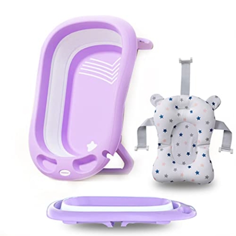 K IKIDO Baby Badewanne, faltbar baby badewanne, Baby-Duschwanne, badewannensitz, mit Sicherheitsbadesit, Duschrille, Babywannenmatte, Neugeborene, Babywegekissen, violett und blau (Violett)