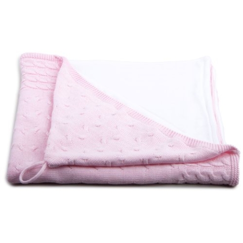 Baby's Only - Kapuzendecke Baby Nickistoff Cable - Kapuzenhandtuch Baby - Wärmt Ihr Baby wunderbar - Für 5-Punktgurt - Babyrosa - 75x75 cm