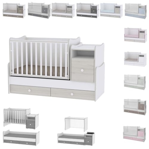 Lorelli Babybett 4 in 1 Trend Plus NEW Schaukelfunktion Jugendbett Schreibtisch, Farben:grau