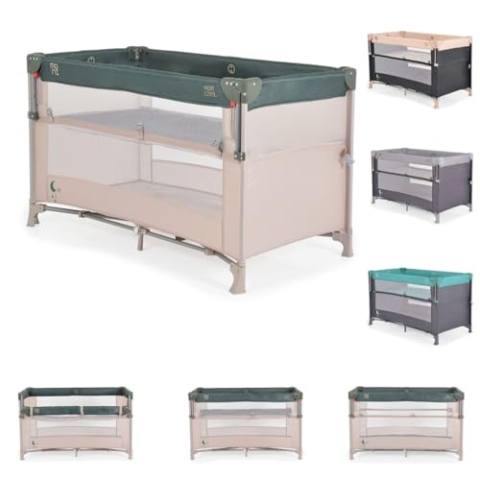 MONI Reisebett Next Level, 2 Ebenen, Matratze, Seite zum klappen, Beistellbett, Farbe:grün