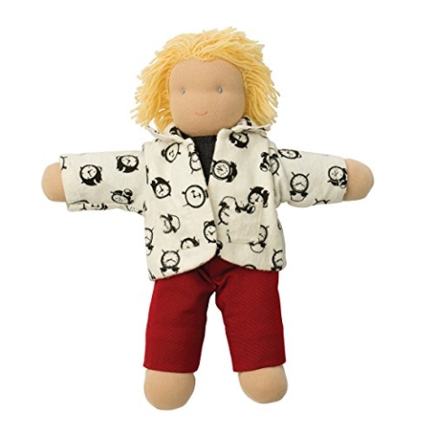 Hoppa Waldorf Steineriana Jack Puppe aus organischer Baumwolle und weicher und Warmer Schafwolle 30 cm - 500 g